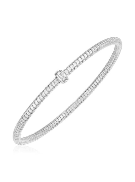 14k White Gold Stretch Bangle with Diamonds - Ellie Belle