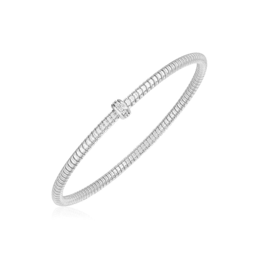 14k White Gold Stretch Bangle with Diamonds - Ellie Belle