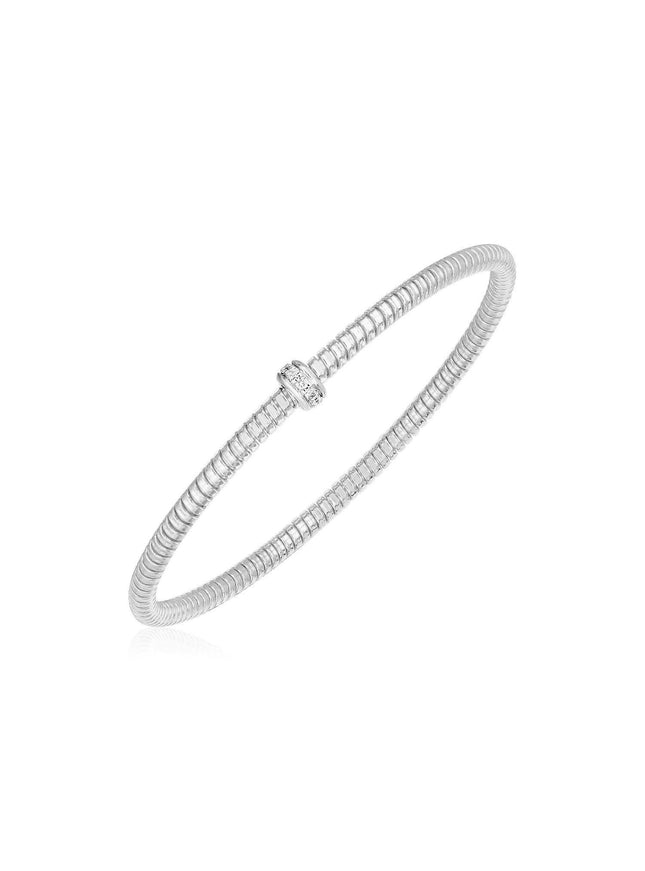14k White Gold Stretch Bangle with Diamonds - Ellie Belle