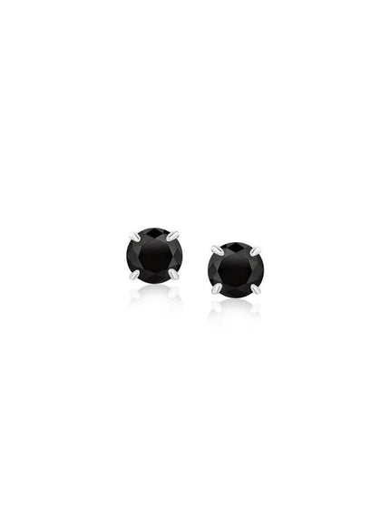 14k White Gold Stud Earrings with Black 4mm Cubic Zirconia - Ellie Belle