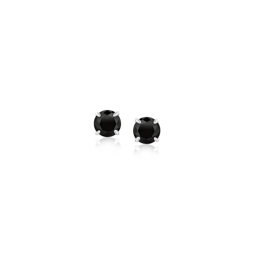 14k White Gold Stud Earrings with Black 4mm Cubic Zirconia - Ellie Belle