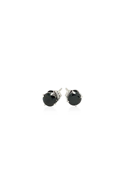 14k White Gold Stud Earrings with Black 4mm Cubic Zirconia - Ellie Belle