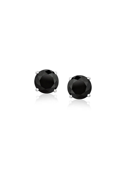 14k White Gold Stud Earrings with Black 5mm Faceted Cubic Zirconia - Ellie Belle