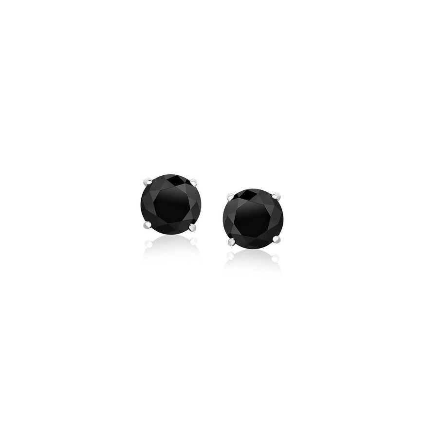 14k White Gold Stud Earrings with Black 5mm Faceted Cubic Zirconia - Ellie Belle