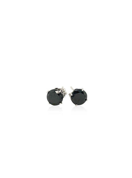 14k White Gold Stud Earrings with Black 5mm Faceted Cubic Zirconia - Ellie Belle