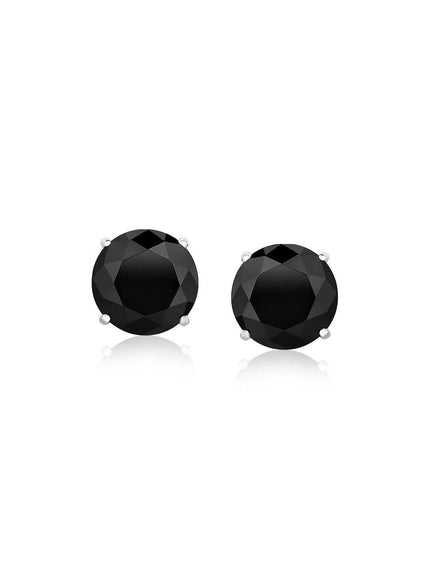 14k White Gold Stud Earrings with Black 6mm Faceted Cubic Zirconia - Ellie Belle