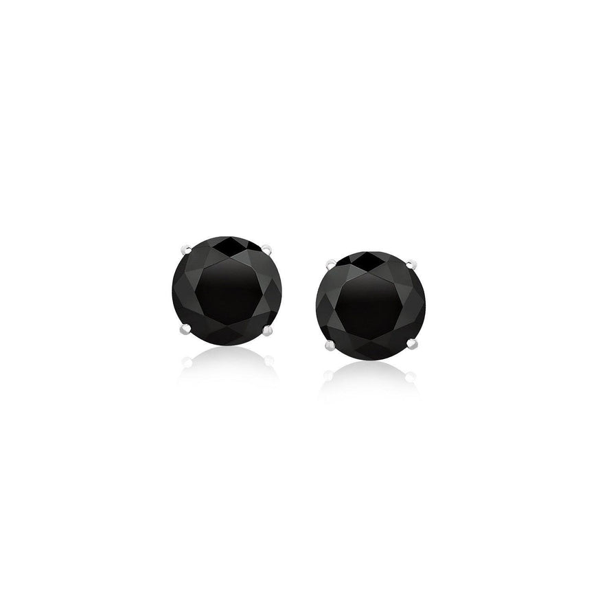 14k White Gold Stud Earrings with Black 6mm Faceted Cubic Zirconia - Ellie Belle