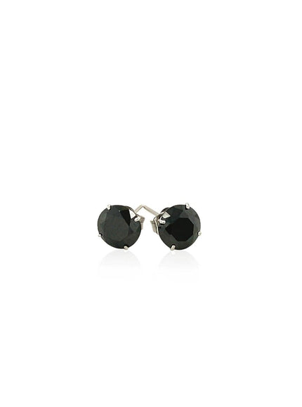 14k White Gold Stud Earrings with Black 6mm Faceted Cubic Zirconia - Ellie Belle