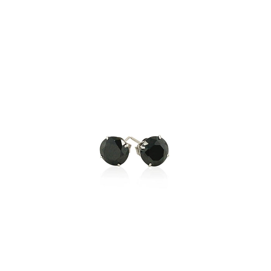 14k White Gold Stud Earrings with Black 6mm Faceted Cubic Zirconia - Ellie Belle