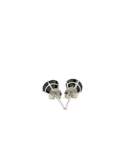 14k White Gold Stud Earrings with Black 6mm Faceted Cubic Zirconia - Ellie Belle