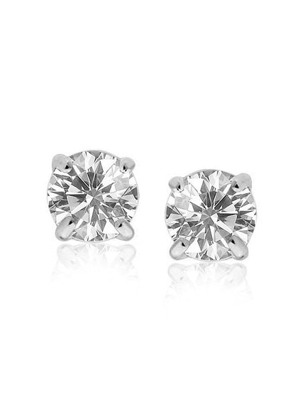 14k White Gold Stud Earrings with White Hue Faceted Cubic Zirconia - Ellie Belle