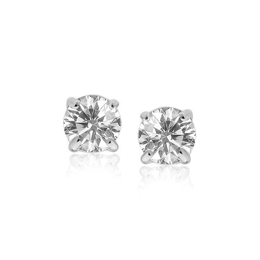 14k White Gold Stud Earrings with White Hue Faceted Cubic Zirconia - Ellie Belle