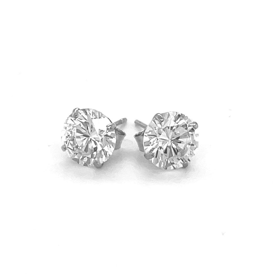 14k White Gold Stud Earrings with White Hue Faceted Cubic Zirconia - Ellie Belle