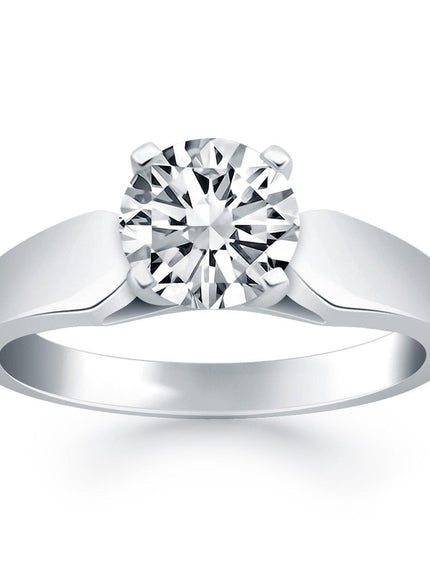 14k White Gold Tapered Cathedral Solitaire Engagement Ring - Ellie Belle