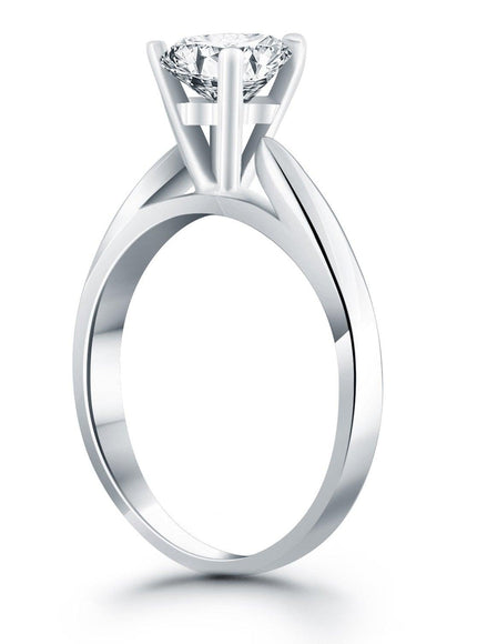 14k White Gold Tapered Cathedral Solitaire Engagement Ring - Ellie Belle