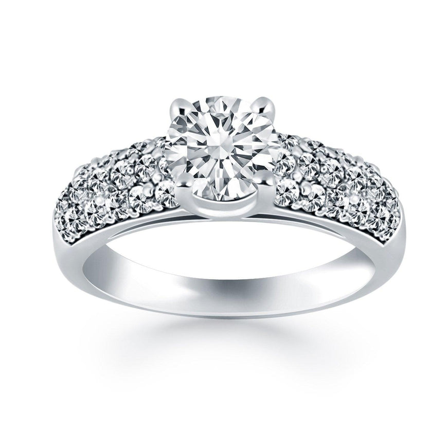 14k White Gold Tapered Pave Diamond Wide Band Engagement Ring - Ellie Belle