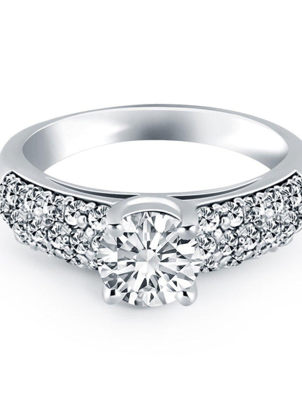 14k White Gold Tapered Pave Diamond Wide Band Engagement Ring - Ellie Belle