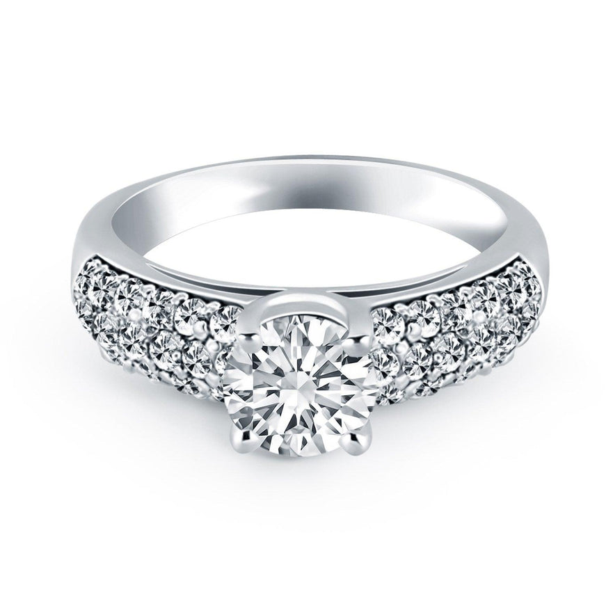 14k White Gold Tapered Pave Diamond Wide Band Engagement Ring - Ellie Belle