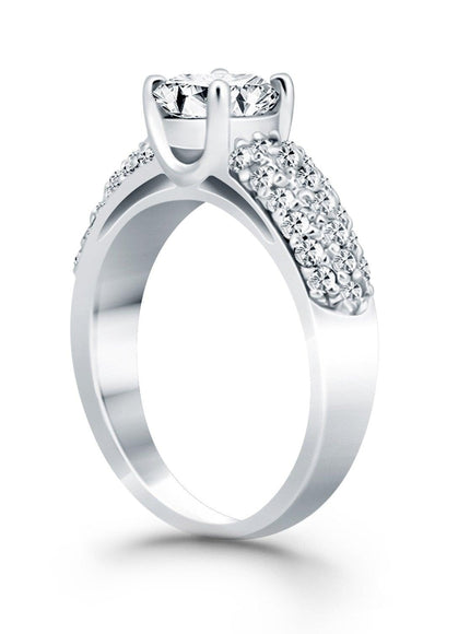 14k White Gold Tapered Pave Diamond Wide Band Engagement Ring - Ellie Belle