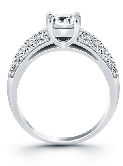 14k White Gold Tapered Pave Diamond Wide Band Engagement Ring - Ellie Belle