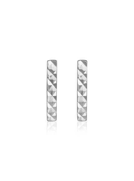 14k White Gold Textured Bar Earrings - Ellie Belle