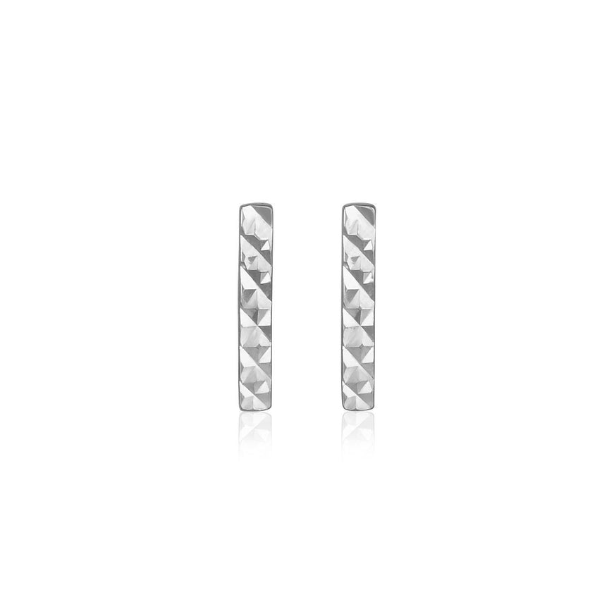 14k White Gold Textured Bar Earrings - Ellie Belle