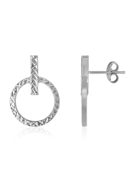 14k White Gold Textured Circle and Bar Post Earrings - Ellie Belle