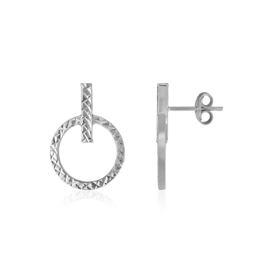 14k White Gold Textured Circle and Bar Post Earrings - Ellie Belle