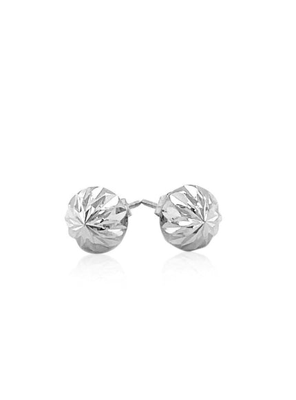 14k White Gold Textured Flat Style Stud Earrings - Ellie Belle