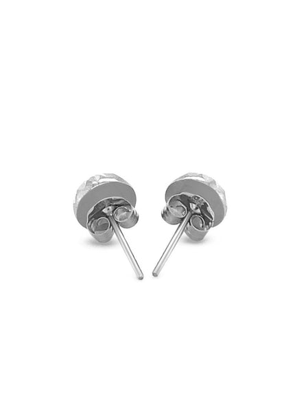 14k White Gold Textured Flat Style Stud Earrings - Ellie Belle