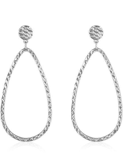 14k White Gold Textured Teardrop Motif Post Earrings - Ellie Belle