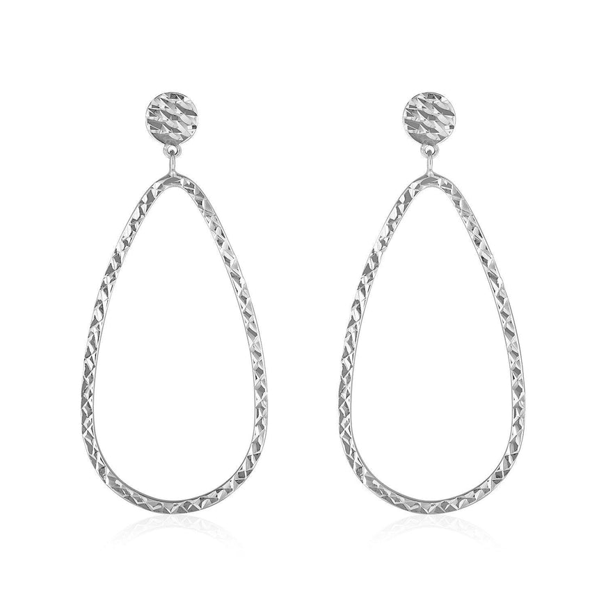 14k White Gold Textured Teardrop Motif Post Earrings - Ellie Belle