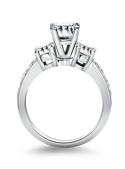 14k White Gold Three Stone Engagement Ring with Diamond Band - Ellie Belle