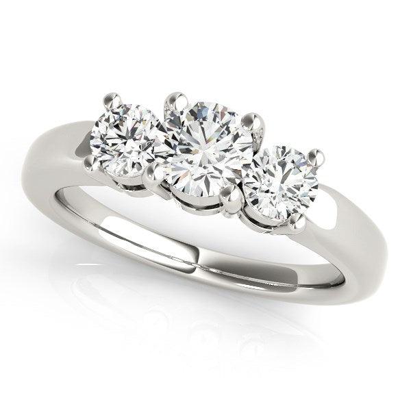 14k White Gold Timeless 3 Stone Round Diamond Engagement Ring (1 cttw) - Ellie Belle