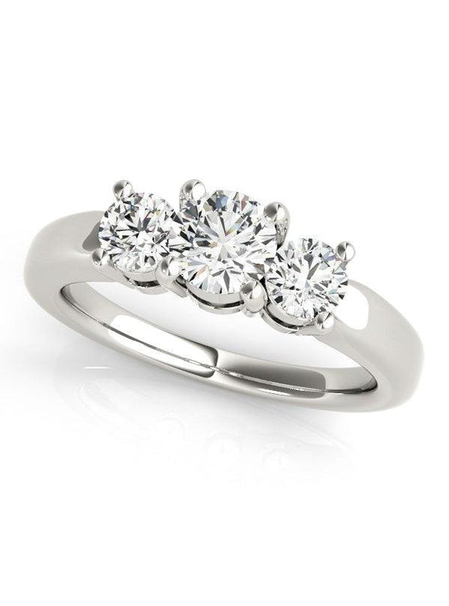 14k White Gold Timeless 3 Stone Round Diamond Engagement Ring (1 cttw) - Ellie Belle