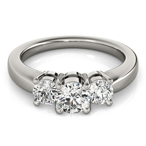 14k White Gold Timeless 3 Stone Round Diamond Engagement Ring (1 cttw) - Ellie Belle