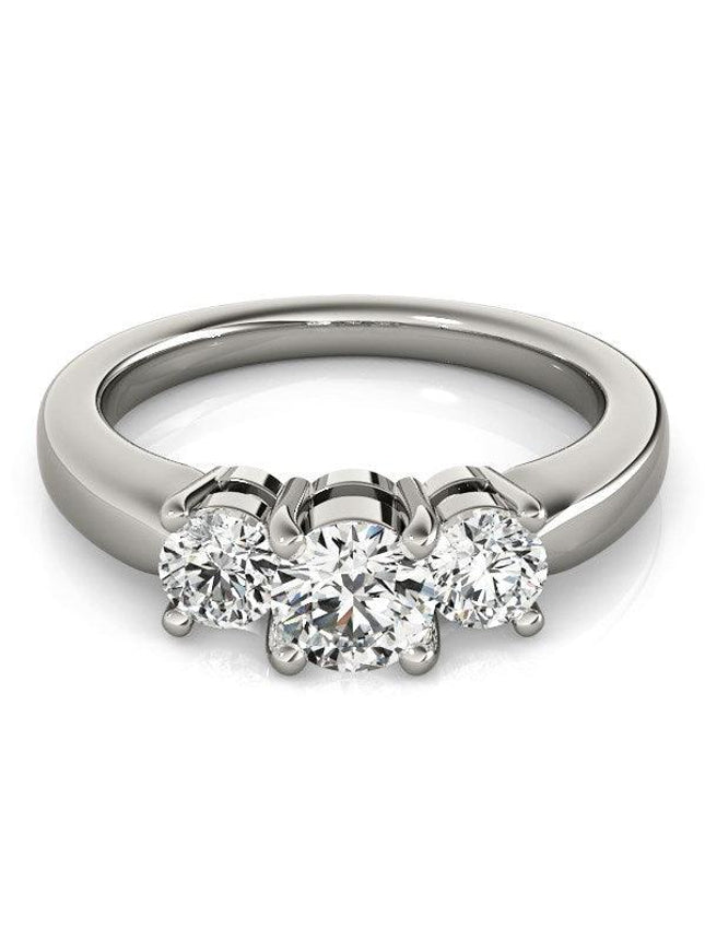 14k White Gold Timeless 3 Stone Round Diamond Engagement Ring (1 cttw) - Ellie Belle