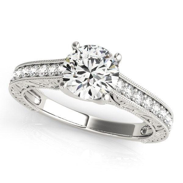 14k White Gold Trellis Antique Style Diamond Engagement Ring (1 1/4 cttw) - Ellie Belle