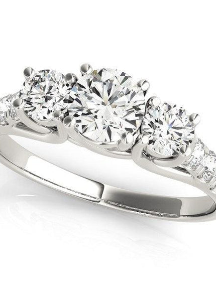 14k White Gold Trellis Set 3 Stone Round Diamond Engagement Ring (1 1/8 cttw) - Ellie Belle