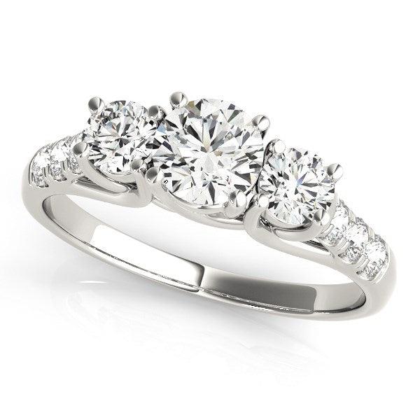 14k White Gold Trellis Set 3 Stone Round Diamond Engagement Ring (1 1/8 cttw) - Ellie Belle