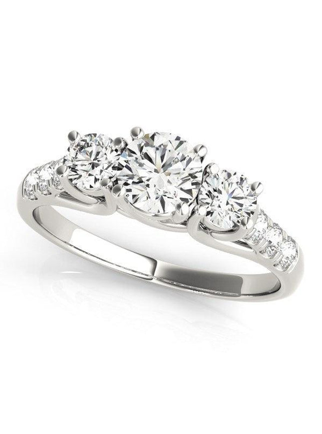 14k White Gold Trellis Set 3 Stone Round Diamond Engagement Ring (1 1/8 cttw) - Ellie Belle