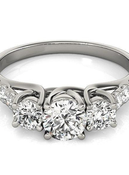 14k White Gold Trellis Set 3 Stone Round Diamond Engagement Ring (1 1/8 cttw) - Ellie Belle