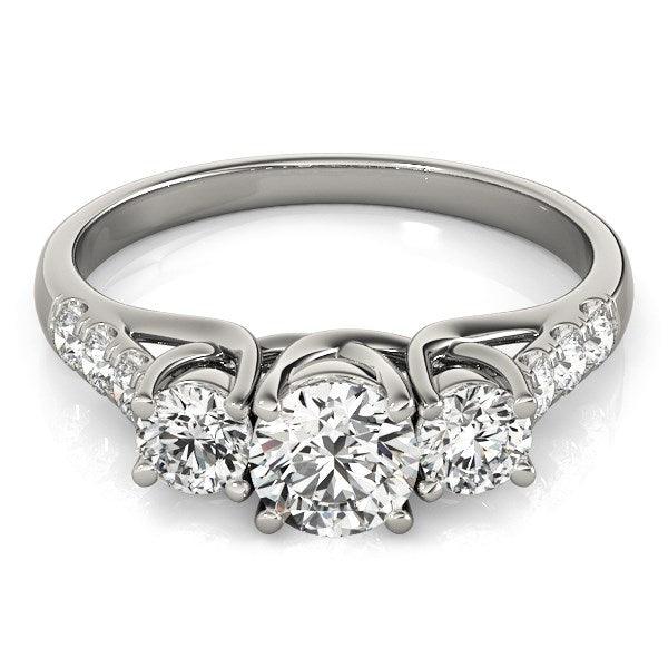 14k White Gold Trellis Set 3 Stone Round Diamond Engagement Ring (1 1/8 cttw) - Ellie Belle