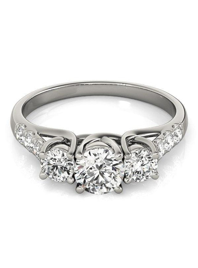 14k White Gold Trellis Set 3 Stone Round Diamond Engagement Ring (1 1/8 cttw) - Ellie Belle