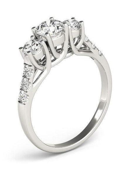 14k White Gold Trellis Set 3 Stone Round Diamond Engagement Ring (1 1/8 cttw) - Ellie Belle