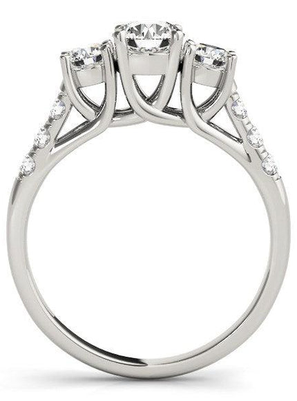 14k White Gold Trellis Set 3 Stone Round Diamond Engagement Ring (1 1/8 cttw) - Ellie Belle