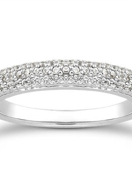 14k White Gold Triple Multi-Row Micro- Pave Diamond Wedding Ring Band - Ellie Belle