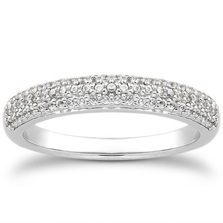 14k White Gold Triple Multi-Row Micro- Pave Diamond Wedding Ring Band - Ellie Belle