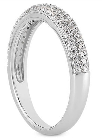 14k White Gold Triple Multi-Row Micro- Pave Diamond Wedding Ring Band - Ellie Belle