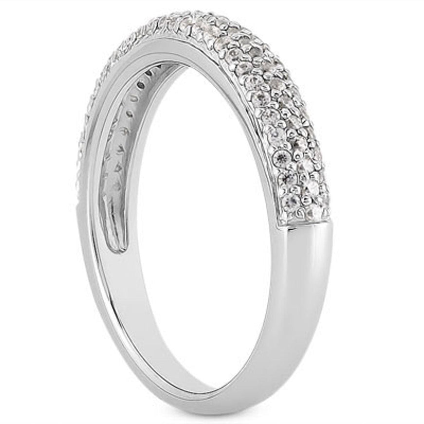 14k White Gold Triple Multi-Row Micro- Pave Diamond Wedding Ring Band - Ellie Belle